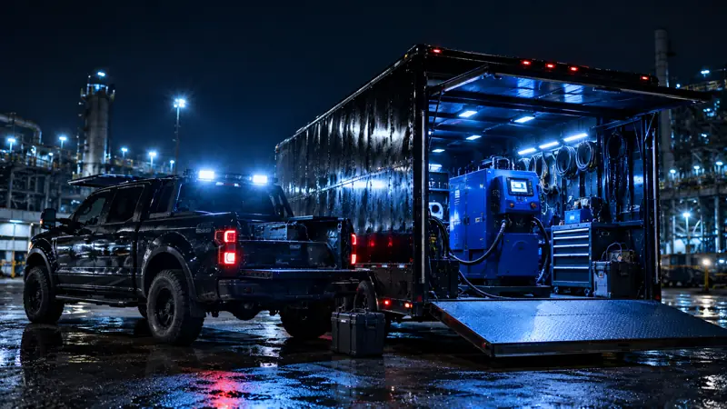 LaserRust Pro mobile laser cleaning trailer on site
